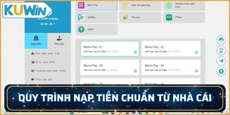 Quy trình nạp tiền chuẩn từ nhà cái uy tín